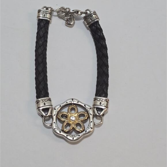 Brighton Black Leather Braided Reversible‎ Charm Station Bracelet - Picture 2 of 5